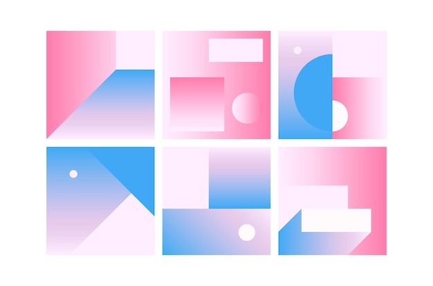 Векторный геометрический гладкий сине-розовый градиент. набор фонов. стиль дизайна материала. простой минималистичный красочный узор на основе форм сетки и ключевых линий.