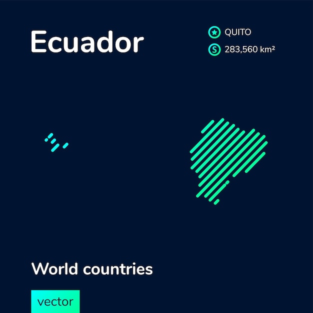 Vector gestileerde kaart van Ecuador, in trend groene muntkleuren op donkerblauwe vac-grond in vlakke stijl