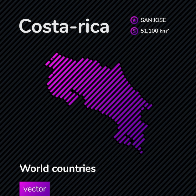 Vector gestileerde platte kaart van costa-rica in violette en zwarte kleuren op gestreepte background