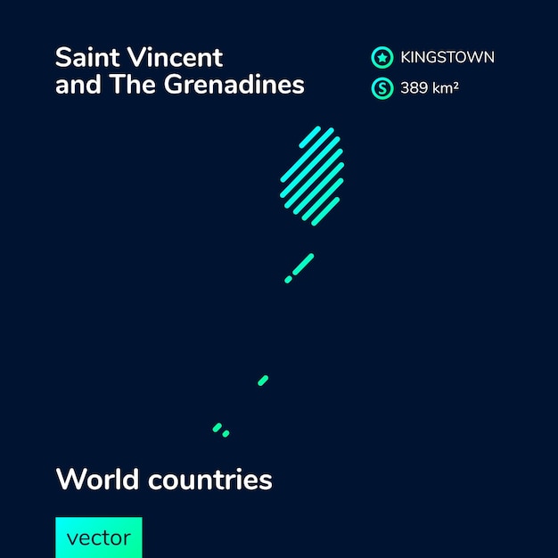 Vector gestreepte platte kaart van Saint Vincent en de Grenadines in groene kleuren op de blauwe achtergrond