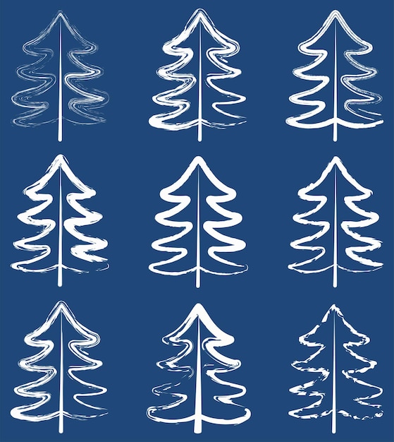 Vector getextureerde contourtekeningen van verschillende abstracte kerstbomen