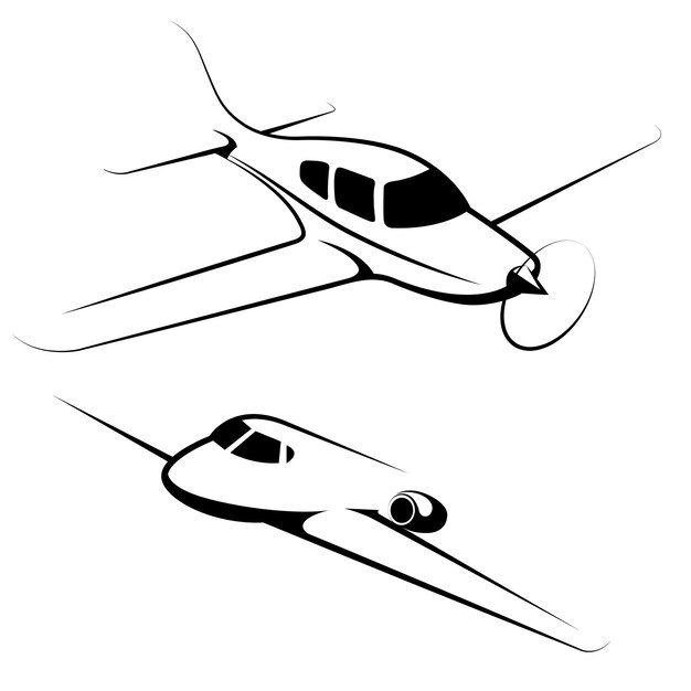 Vector getrokken passagiersvliegtuig, geïsoleerd op een witte achtergrond.