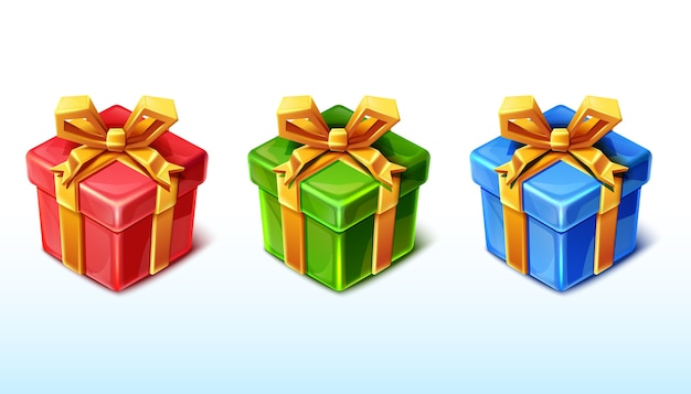 Vector gift box presents in red, blue and green color.