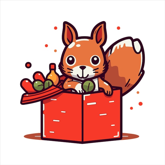 Vector gift box with cute animal in christmas