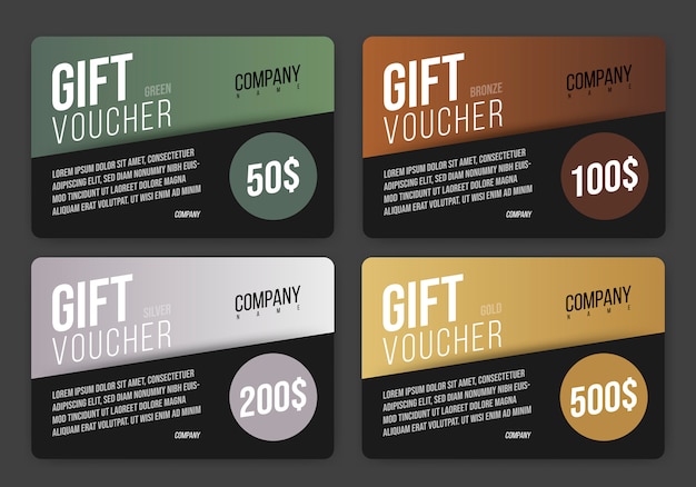 Vector vector gift card design in black with colored abstract polygonal background. template of vouchers with round and semicircular elements.