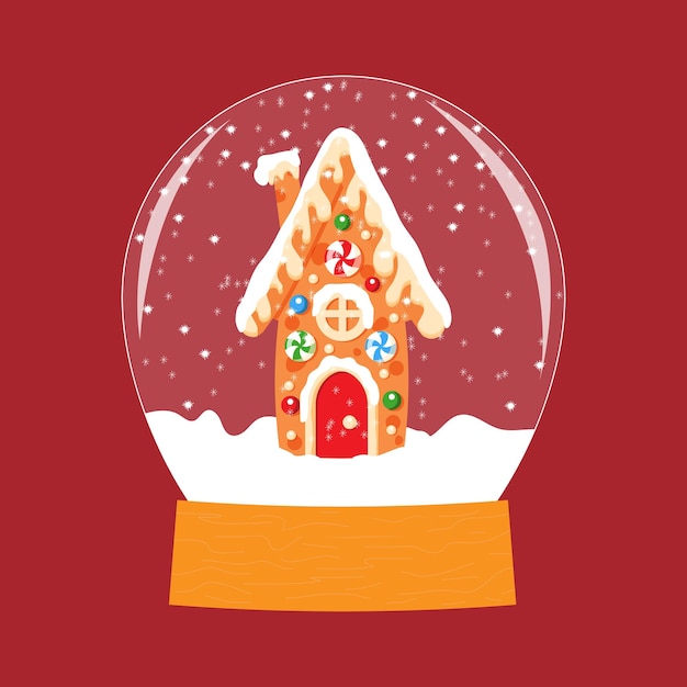 Vector gingerbread house in ball Christmas cookies and candy Cute illustration