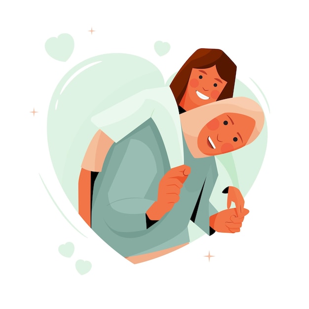 Vector vector of a girl being carried by her mother