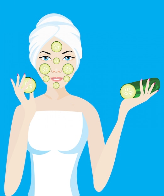 Vector vector of girl facial mask with cucumber