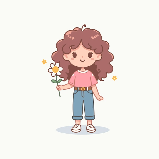 vector girl holding flower character