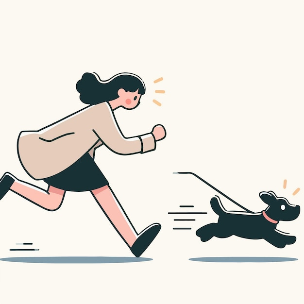 Vector vector girl is chasing a dog