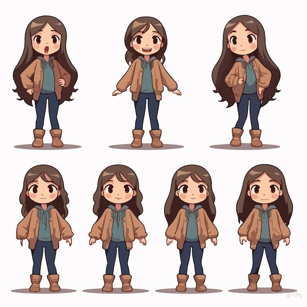 Vector of a girl kid in brown attire cartoon style