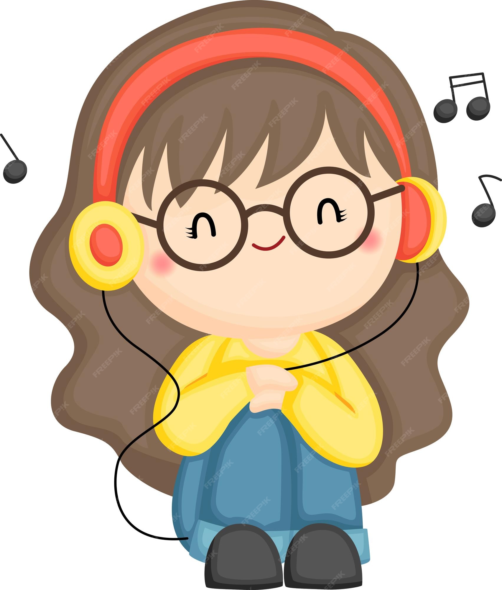 Premium Vector A Vector Of A Girl Listening To Music Using A Headphone