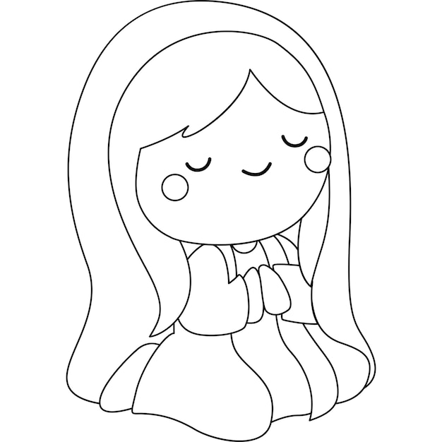 a vector of a girl praying in black and white coloring