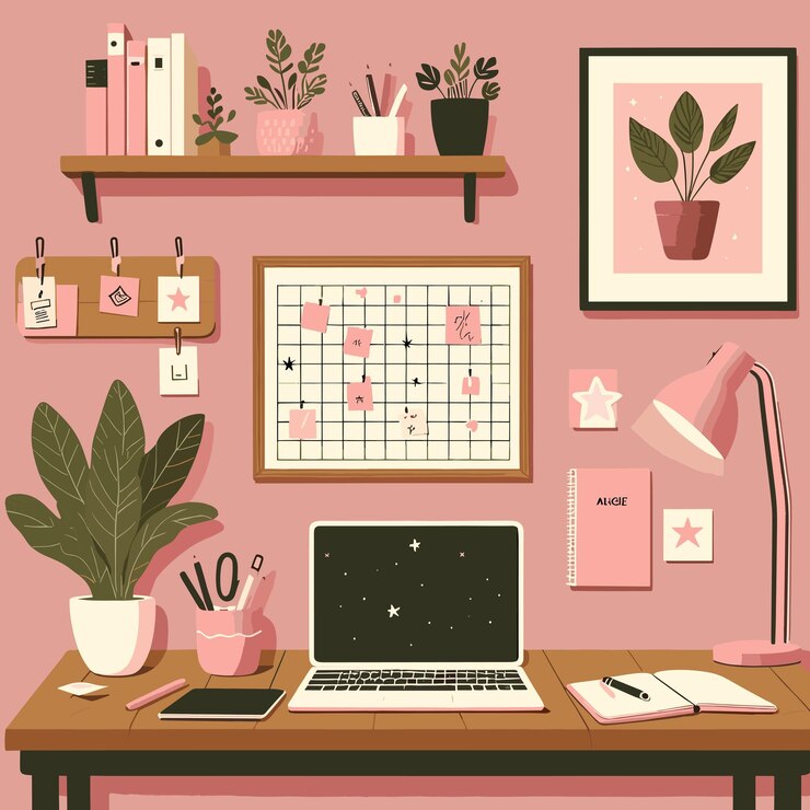 Vector vector girl room study table illustration