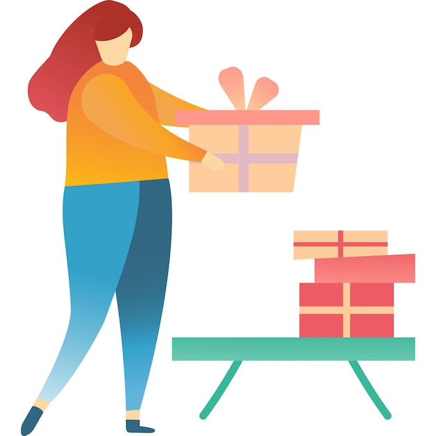 Vector girl stacking gift box for christmas icon