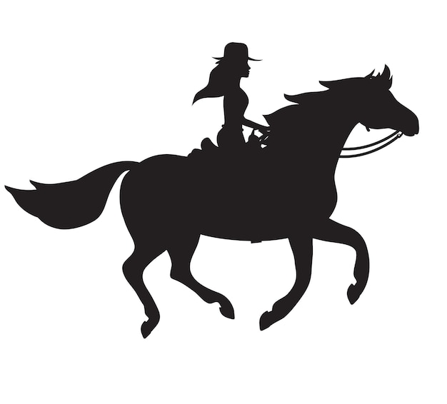 Vector girl woman riding running horse silhouette