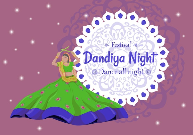 Navratri 축제 Dundee night Happy Durga Puja에서 춤추는 벡터 소녀