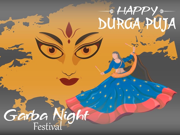 Векторные девушки танцуют на фестивале Навратри в Данди, ночь Happy Durga Puja