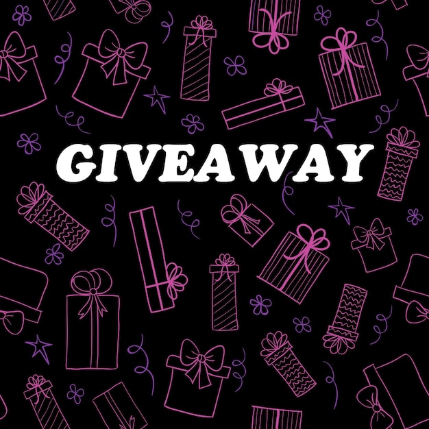 Vector vector giveaway dark card with hand drawn gift boxes