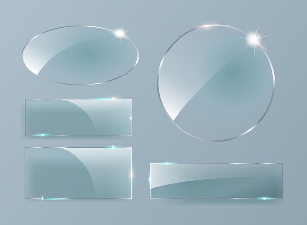 Vector vector glass banners on transparent background glass plates set