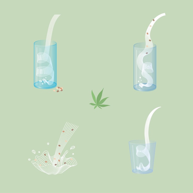 Vector glass of hemp milk with nuts. Vegan alternative organic milk splash pour illustration