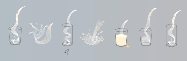 Вектор стакан соевого молока с соевыми бобами. веганский альтернативный всплеск органического молока налить в стакан