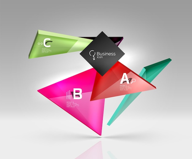Vector glass triangles composition on grey 3d background Abstract background for workflow layout diagram number options or web design