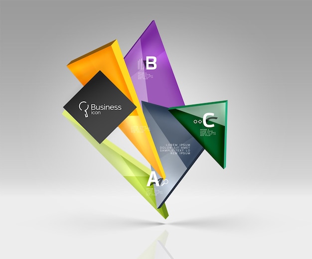 灰色の 3 d 背景にベクトル ガラス三角形組成ワークフロー レイアウト図番号オプションまたは Web デザインの抽象的な背景