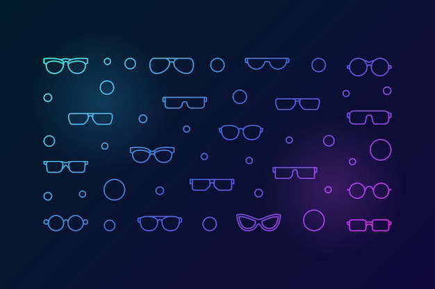 Vector glasses bright horizontal outline illustration or banner