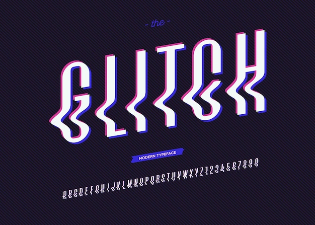 Vector glitch lettertype trendy typografie sans serif stijl voor boek promotie poster decoratie t shirt verkoop banner afdrukken op stof Cool alfabet Moderne lettertype 10 eps