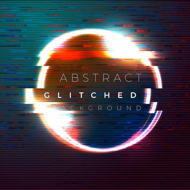 Vector glitched banner, poster design template in futurism style, with bright circle in the air.