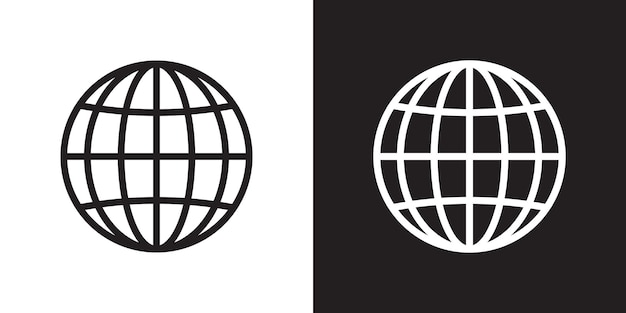 vector globe icons black and white