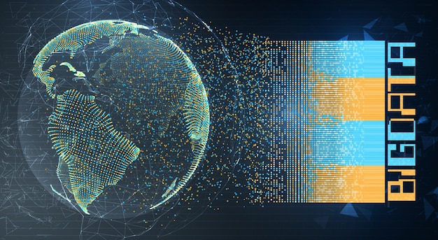 Vettore globo vettoriale pianeta terra dal concetto di punti elaborazione bigdata