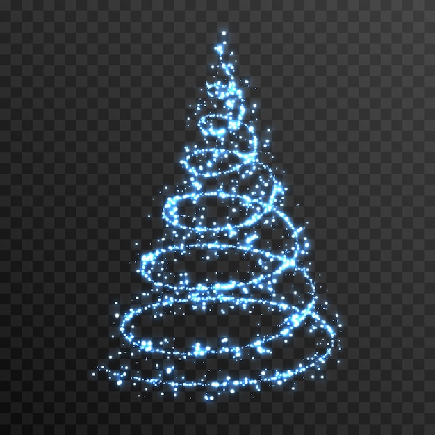 Vector gloeiende kerstboom op een geïsoleerde transparante achtergrond png blauwe stof magische spar
