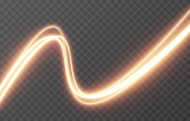 Vector gloeiende lijnen van licht op een geïsoleerde transparante achtergrond. Lichtgevende golvende lijnen.
