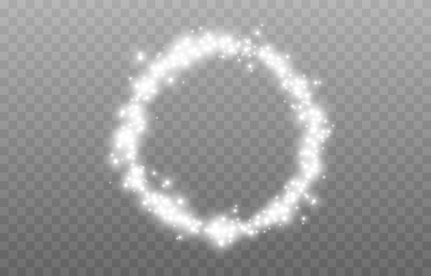 Vector glowing dust png. Dust in the form of a frame, white light. Circle.