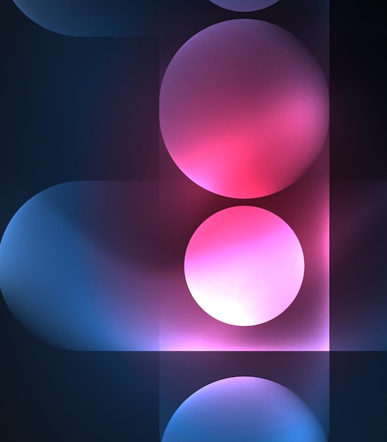 Vector glowing geometric shapes round elements and circles on dark background