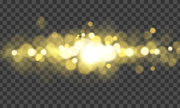 Vector glowing lights flare sparkles golden bokeh background