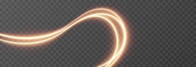 Vector glowing lines of light on an isolated transparent background. Luminous wavy lines.