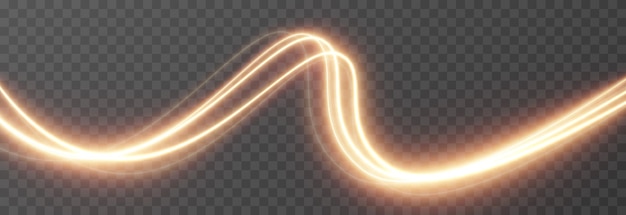 Vector glowing lines of light on an isolated transparent background. Luminous wavy lines.