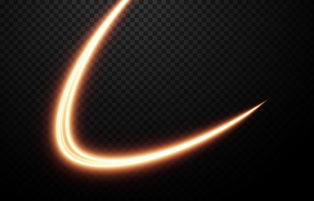 Vector glowing lines of light on an isolated transparent background. Luminous wavy lines.