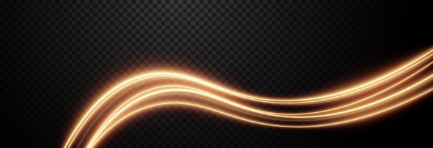 Vector glowing lines of light on an isolated transparent background. Luminous wavy lines.