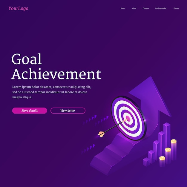 Vector vector goal achievement poster concept of work strategy for achieve objectives and purpose performa