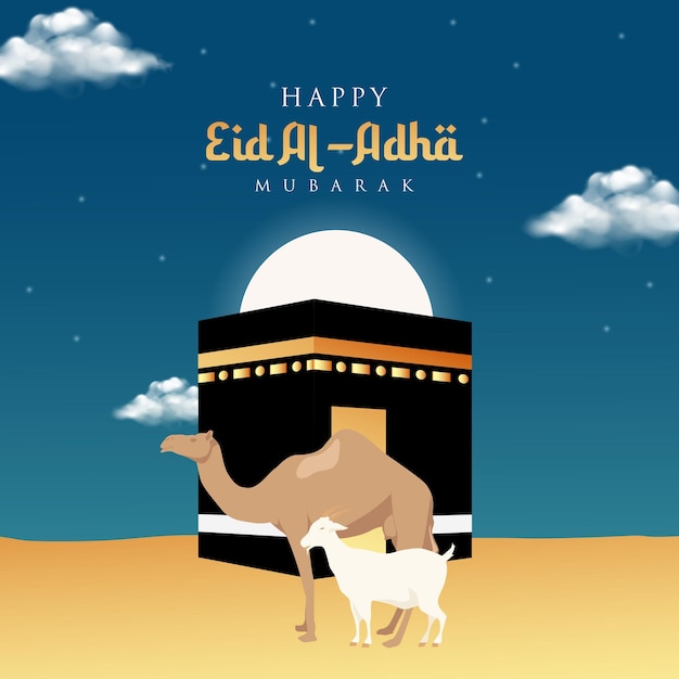 Vector goat and camel best in islamic eid al adha background