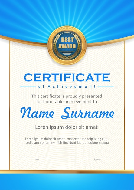 Vector gold and blue certificate template