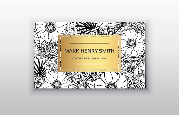 Vector gold business card with flowers