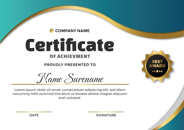 Vector gold certificate of achievement template