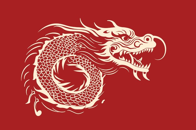 Vector gold chinese dragon sticker label red background