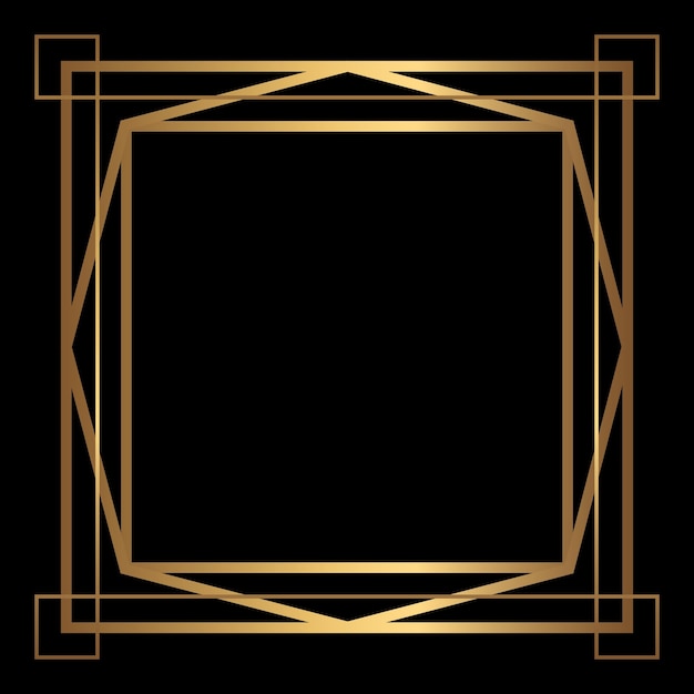 Vector vector gold frame on the black background isolated art deco square border with empty space