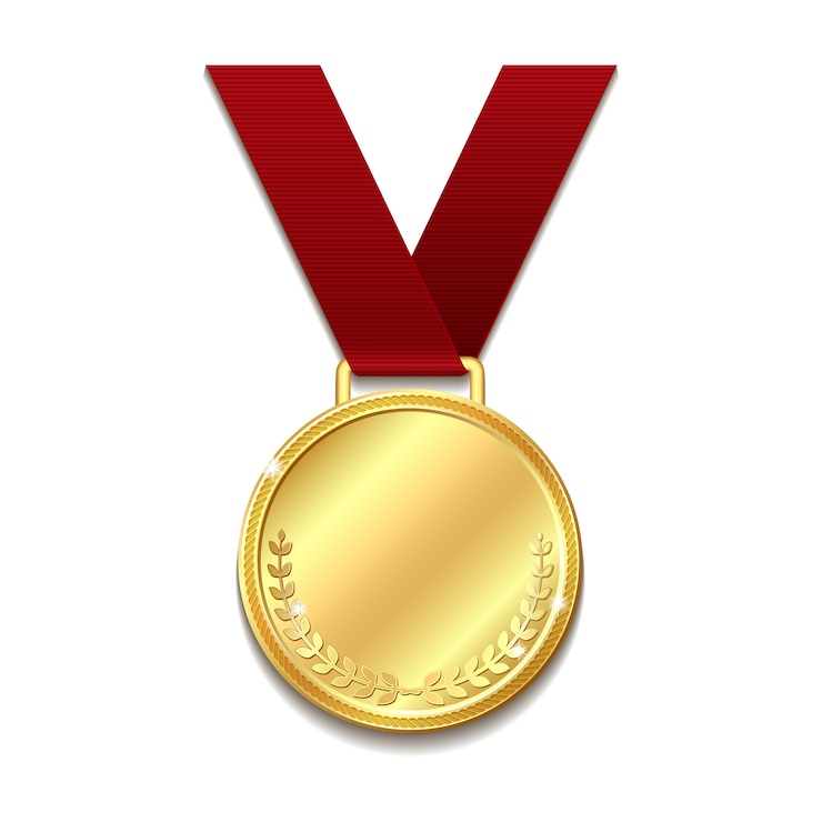 Vector vector gold medal on red ribbon.